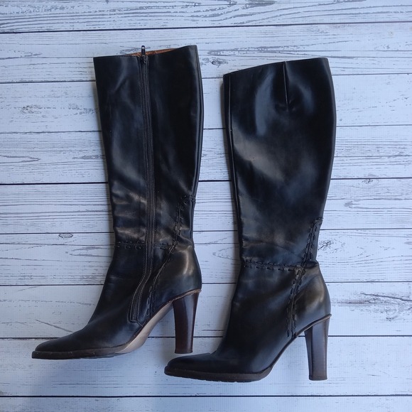 J. Crew Black Leather Fall Winter High Heel Boots Women's Size 6 Made in Italy - Picture 1 of 6
